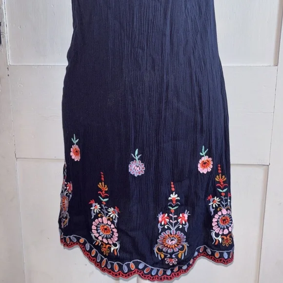Blue Halter Top Summer Dress Flirty Floral Embroidery Ruffle Off Shoulder XS - Picture 3 of 9